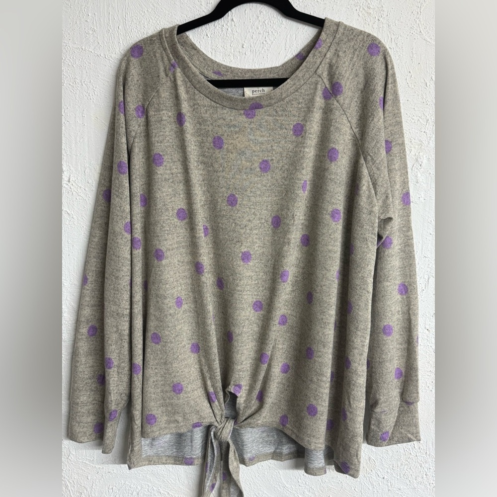 *NWOT* Perch by Blu Pepper Long Sleeve Polka Dot Tie Front Plus Size Top 3X